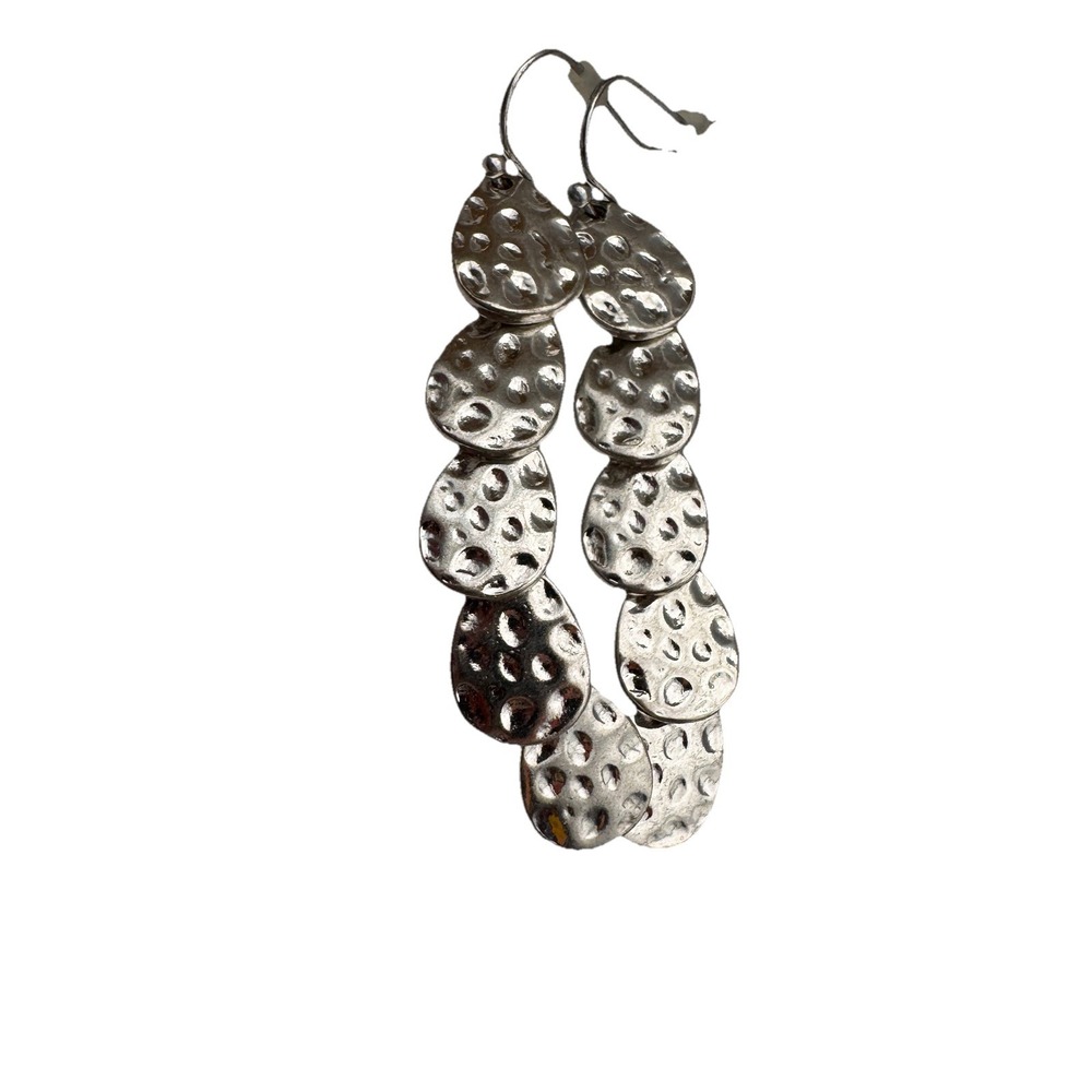 HAMMERED SILVER CRYSTAL WATERFALL DANGLE CURTAIN EARRINGS POST 2" DROP